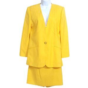 Vintage 80s Womens Skirt Suit 10 Yellow Boxy Blazer Pencil Skirt Fully Lined USA
